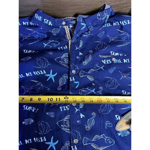 Huntington Beach Club navy cotton ocean print men's short sleeve shirt 3XL - Picture 5 of 9